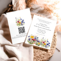 Mariage moderne Boho avec code QR de fleurs sauvag