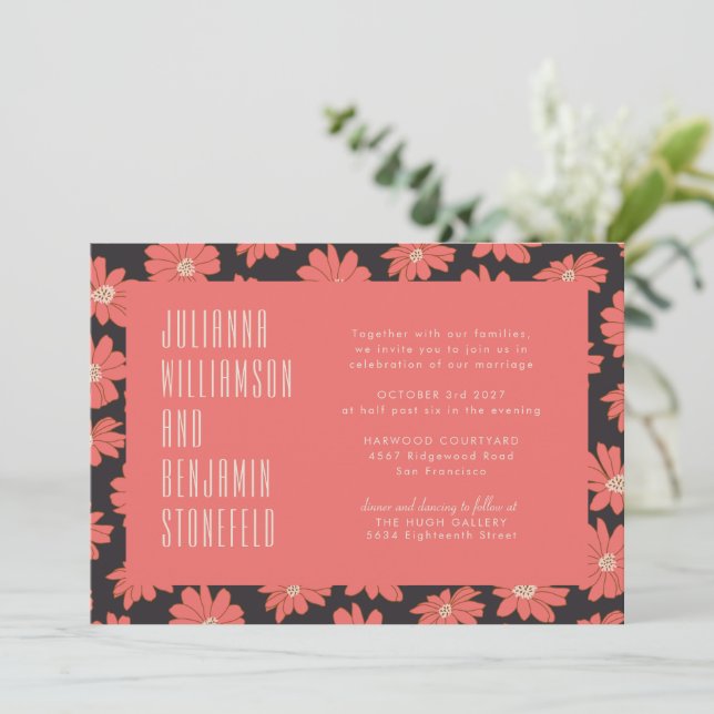 Invitation Mariage moderne Boho élégant rouge Floral (Debout devant)