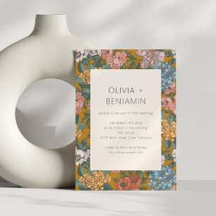 Invitation Mariage Moderne Boho Floral Jaune Vert Terreux