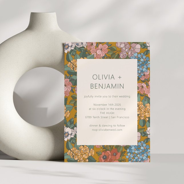 Invitation Mariage Moderne Boho Floral Jaune Vert Terreux (Créateur téléchargé)