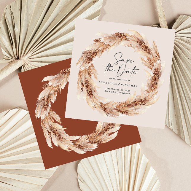 Invitation Mariage moderne boho herbe de pampas en terre cuit (Créateur téléchargé)