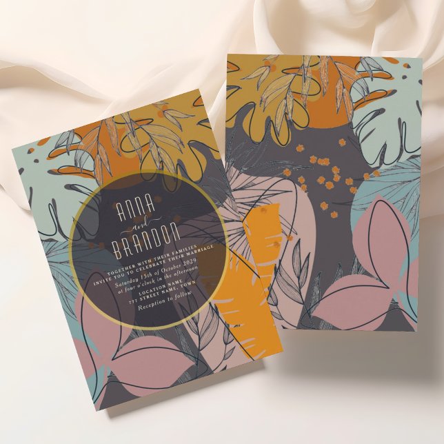 Invitation Mariage Moderne Boho Orange et Noir (Créateur téléchargé)