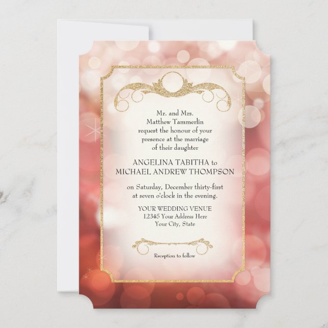 Invitation Mariage moderne Bokeh Sparkle Twinkle Marsala (Devant)