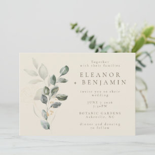 Invitation Mariage Moderne Botanique Or et Vert de Sauge