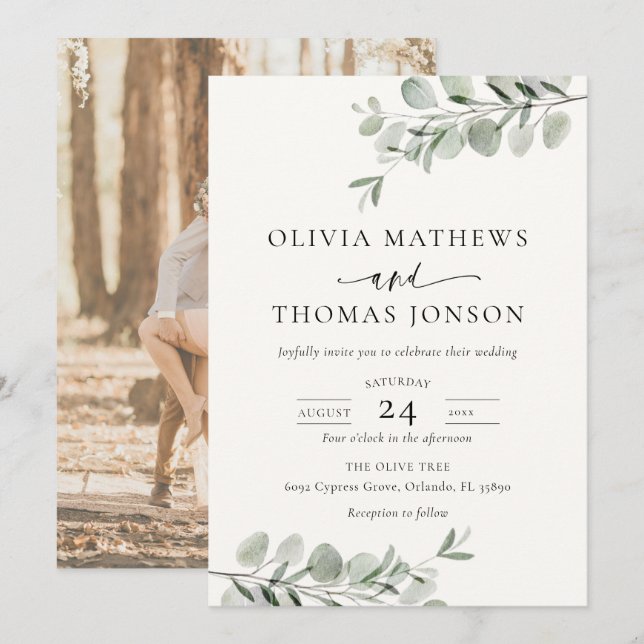 Invitation Mariage Moderne Botanique & Photo  (Devant / Derrière)