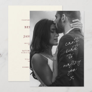 Invitation Mariage Moderne Bourgogne Ivory Photo Manuscrit