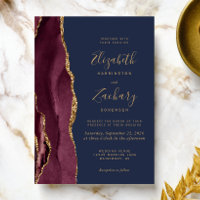 Mariage Moderne Bourgogne Or Agate Bleu Marine