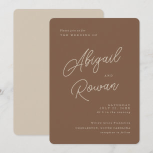 Invitation Mariage Moderne Brun Beige Minimaliste Script