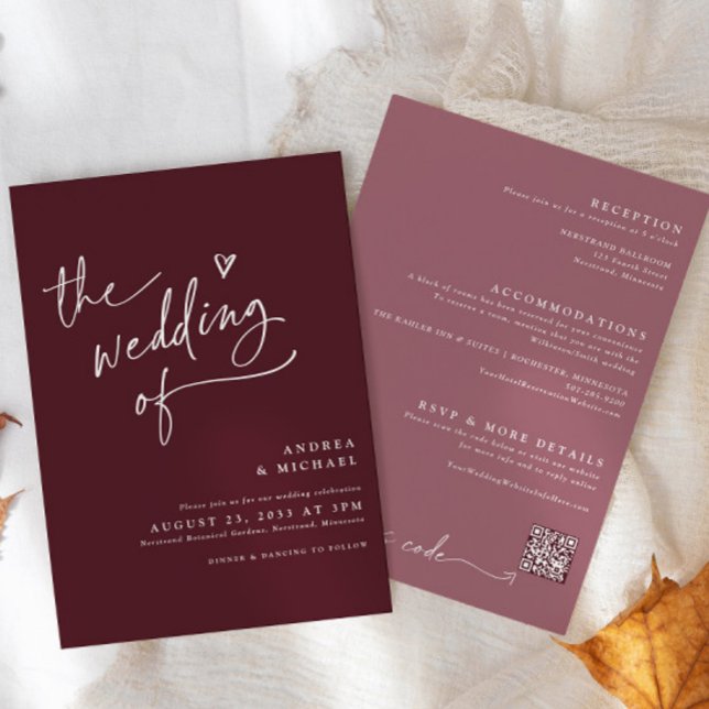 Invitation Mariage Moderne Burgundy / Merlot Écriture Manuscr (Créateur téléchargé)