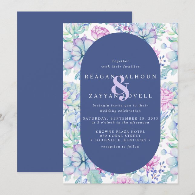 Invitation Mariage Moderne Cactus Botanique Succulent Floral (Devant / Derrière)