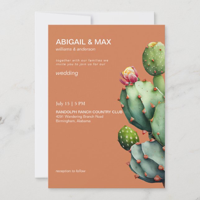 Invitation Mariage Moderne Cactus Tropical Terracotta (Devant)