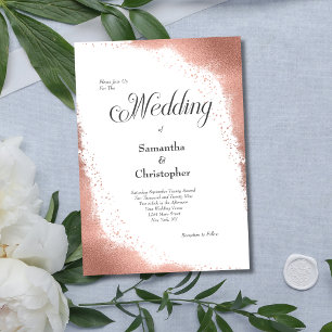 Invitation Mariage moderne calligraphié avec paillettes rose