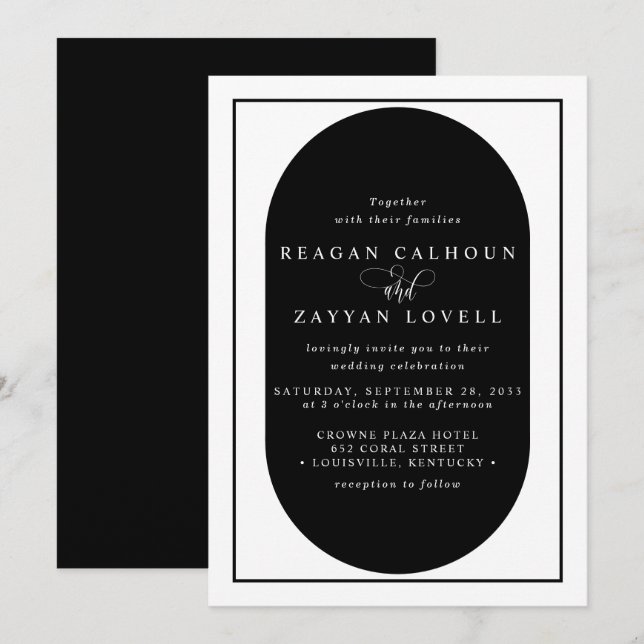 Invitation Mariage Moderne Calligraphié Noir et Blanc (Devant / Derrière)