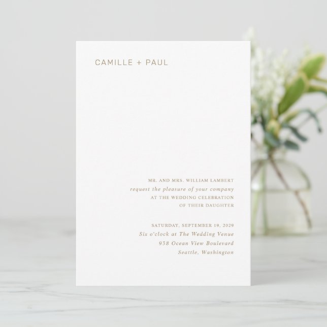 Invitation Mariage moderne Camille Antique Gold (Debout devant)