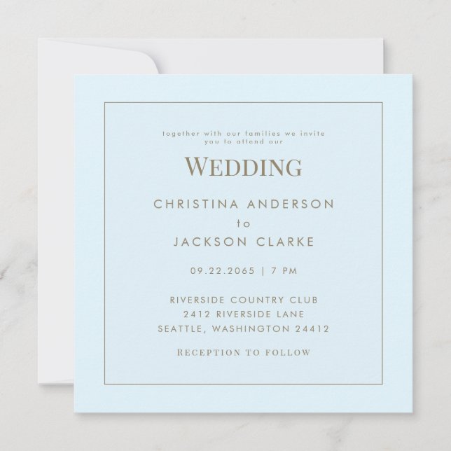 Invitation Mariage Moderne Carré Bleu Glacé Sans Parents (Devant)