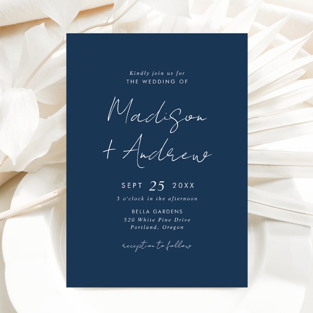 Invitation Mariage Moderne Casual Script Bleu Marine (Créateur téléchargé)