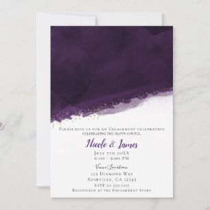 Invitation Mariage Moderne Chic Aquarelle Pourpre et Or