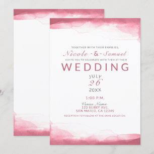 Invitation Mariage Moderne Chic Aquarelle Rose Mauve Baie