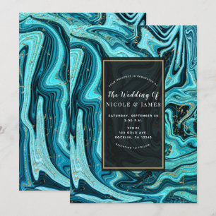 Invitation Mariage moderne chic bleu sarcelle et or