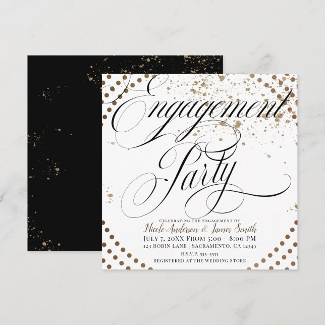 Invitation Mariage Moderne Chic Bronze Noir Fiançailles Soiré (Devant / Derrière)
