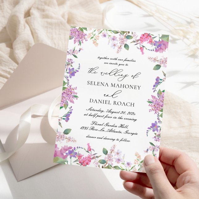 Invitation Mariage moderne chic Lavande violet Fleurs (Créateur téléchargé)