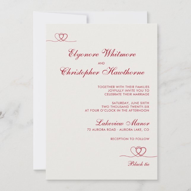 Invitation Mariage Moderne Chic Scarlet Wine Mix and Match (Devant)