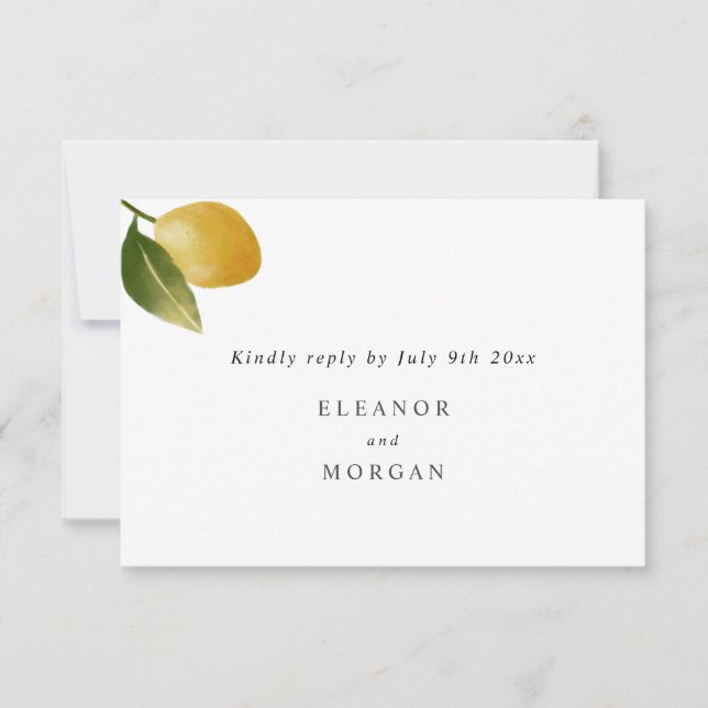 Invitation Mariage moderne citron aquarelle RSVP (Devant)