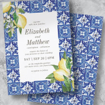 Mariage moderne citron feuillage bleu méditerranée