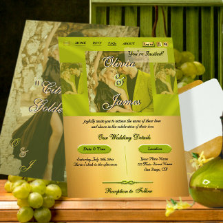 Invitation Mariage Moderne Citron Vert Or Superposé Photo