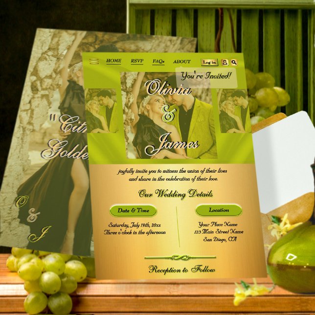 Invitation Mariage Moderne Citron Vert Or Superposé Photo (Créateur téléchargé)