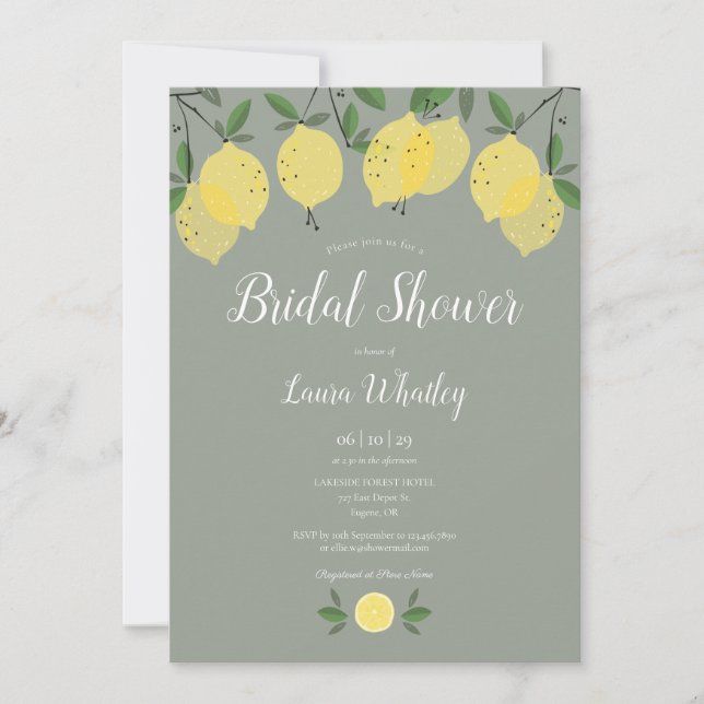 Invitation Mariage Moderne Citrons Sauge Verte (Devant)
