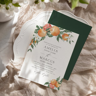 Invitation Mariage Moderne Citrus Botanique Orange