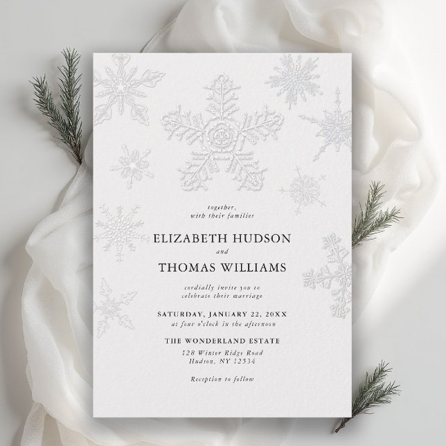 Invitation Mariage Moderne Classique Flocon de Neige Hiver Ty (winter wedding invitation modern classic minimalist snowflake snow frost wonderland elegant romantic)