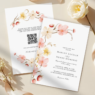 Invitation Mariage Moderne Code QR Floral Coup de Foudre Tout