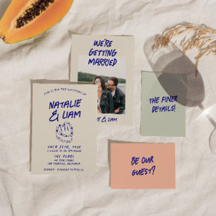 Invitation Mariage moderne coloré à la main tiré gâteau rétro