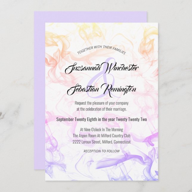 Invitation Mariage moderne coloré Rainbow Mist Modèle (Devant / Derrière)