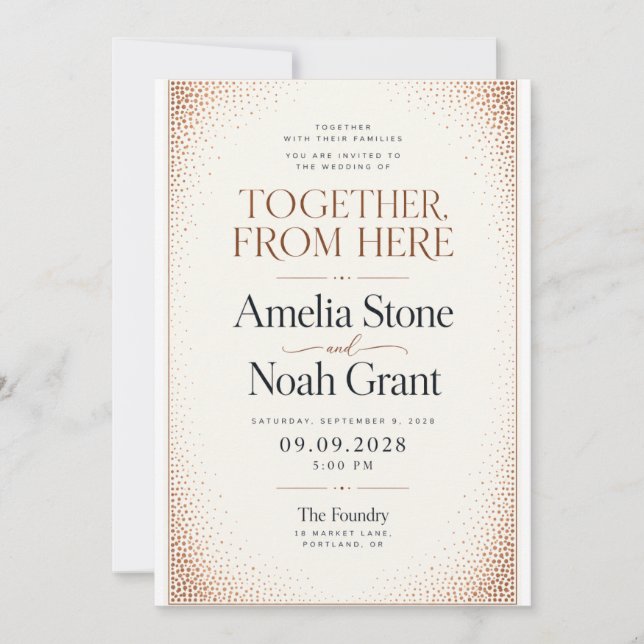 Invitation Mariage Moderne Confetti Cuivre (Devant)