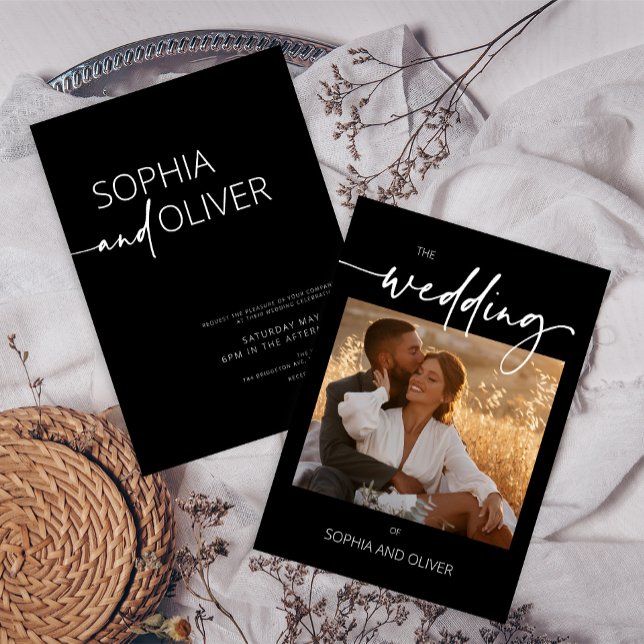Invitation Mariage moderne contemporain noir et blanc (Créateur téléchargé)