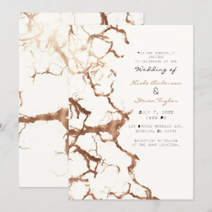 Invitation Mariage Moderne Crème d'Ivoire Bronze Rouille Marb