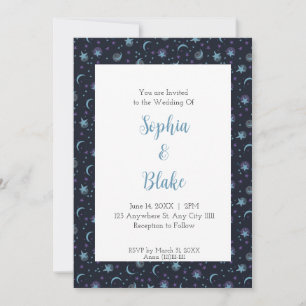 Invitation Mariage Moderne Croissant de Lune et Étoiles