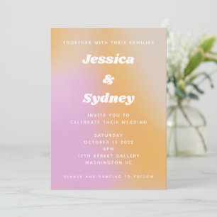 Invitation Mariage Moderne d'Art Abstrait Rose et Orange