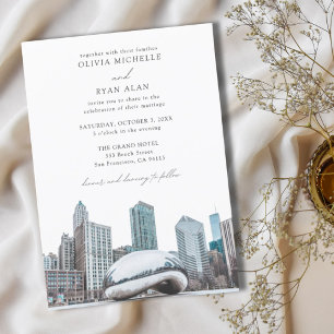 Invitation Mariage moderne de Chicago Skyline noir et blanc