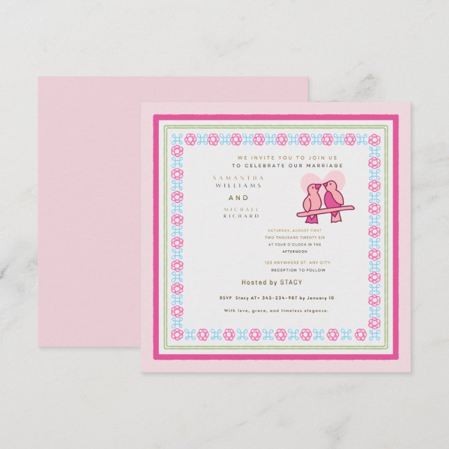Invitation Mariage Moderne de Couple Illustré Personnalisable (Devant / Derrière)