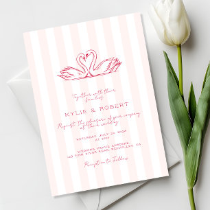 Invitation Mariage Moderne de Cygnes Roses Rouges