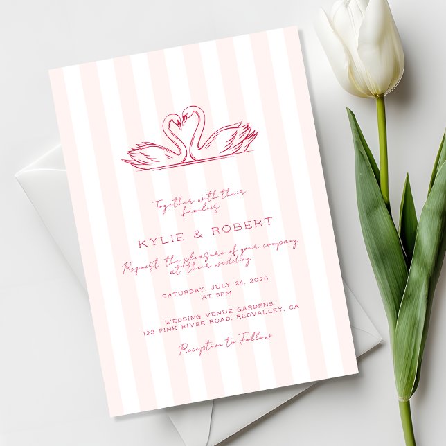 Invitation Mariage Moderne de Cygnes Roses Rouges (Créateur téléchargé)