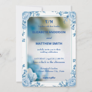 Invitation Mariage moderne de fleurs de carreaux blanc et bla