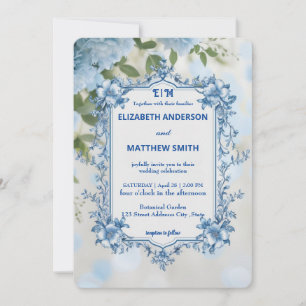 Invitation Mariage moderne de fleurs de carreaux blanc et bla