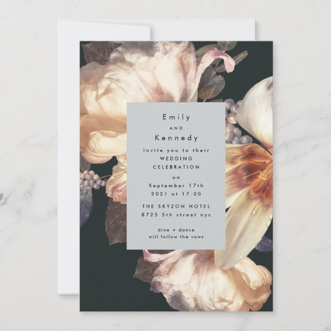 Invitation Mariage moderne de fleurs romantiques embellies (Devant)