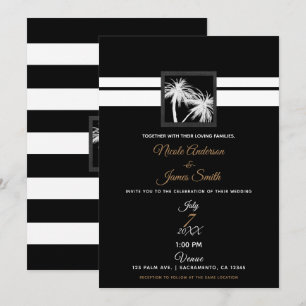 Invitation Mariage Moderne de Palmiers Tropicaux Noir & Blanc