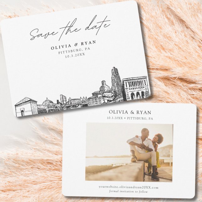 Invitation Mariage moderne de Pittsburgh Sauvez la date (Pittsburg wedding save the date with engagement photo)